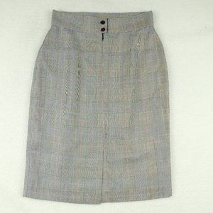 Vintage Womens Straight Skirt 10 Gray Houndstooth Check Midi Pleated Classic 80s
